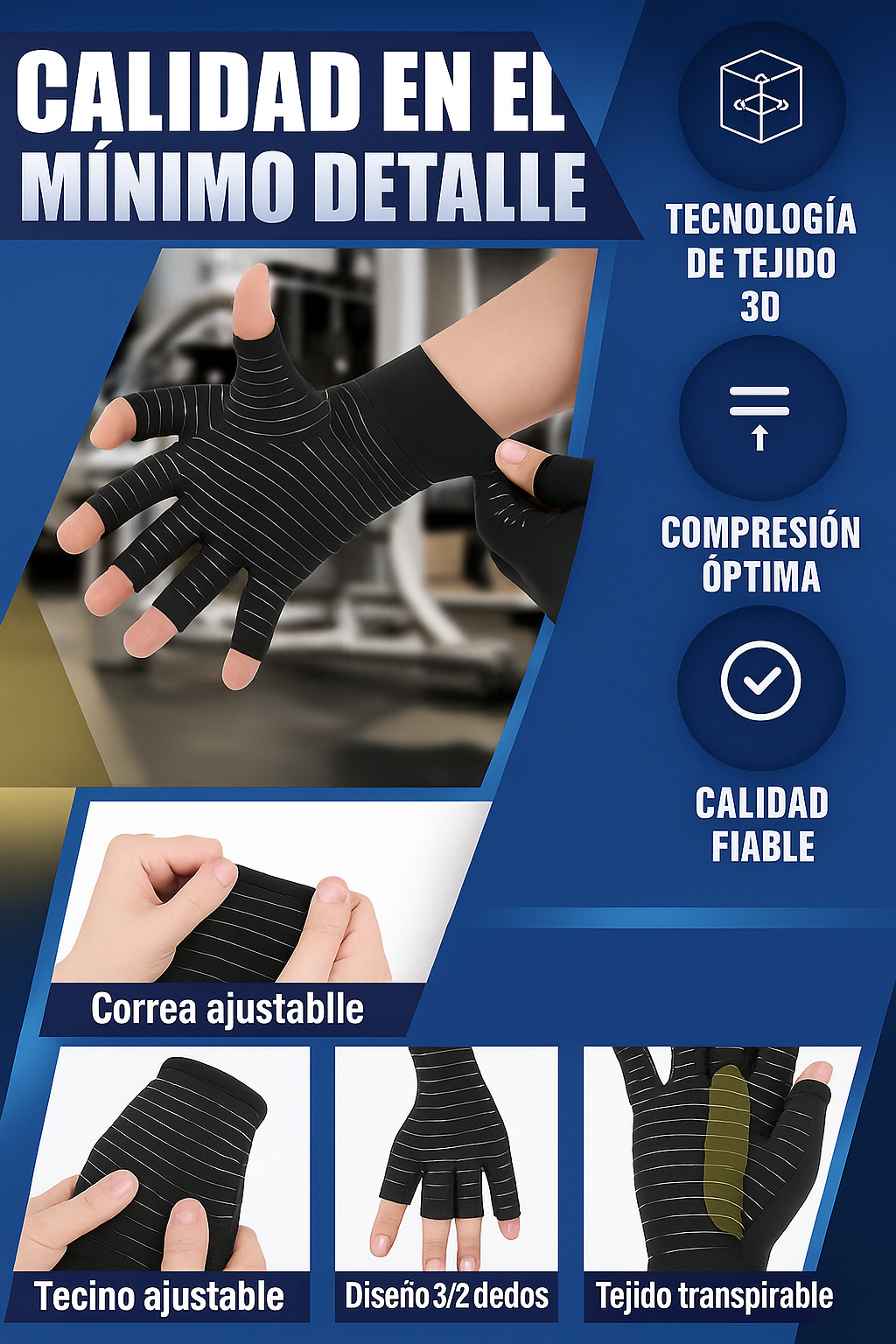Guantes de Comprensión Anti-dolor para Artritis y túnel carpiano + Ajustable (2 en 1)_El Original